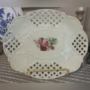 Formalities Victorian Rose Platter Lattice Design and Gold Rim